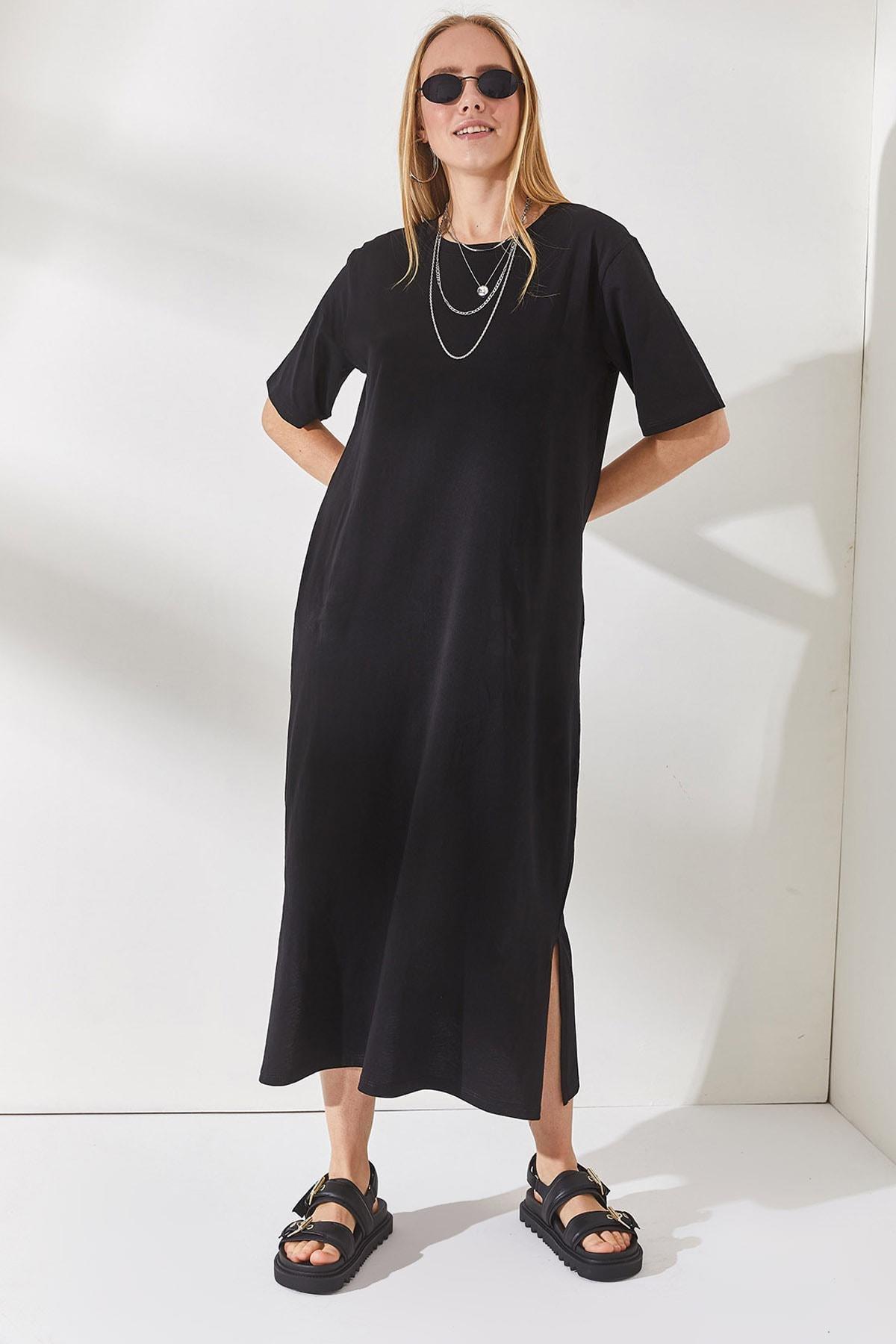 Black Oversize Slit Dress, , medium