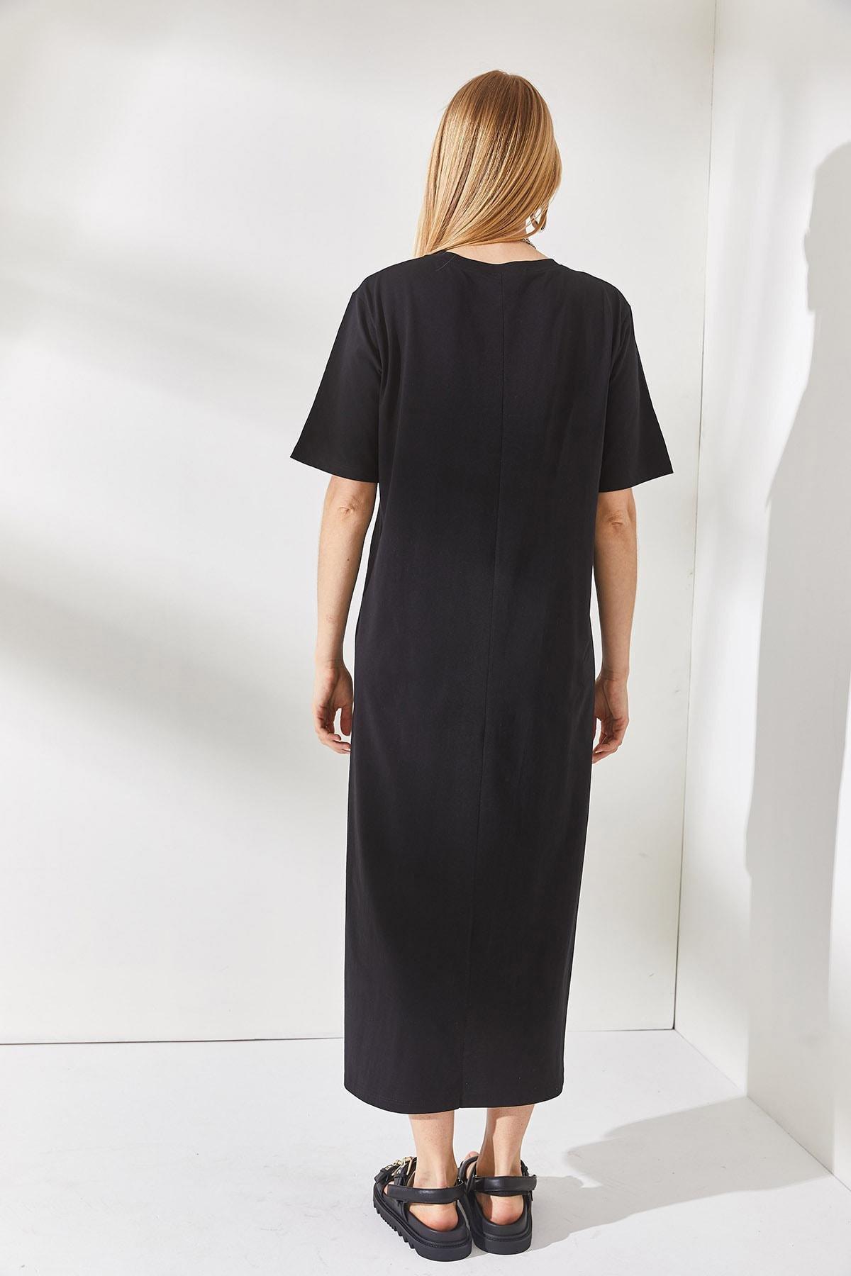 Black Oversize Slit Dress, BLACK, large image number 3