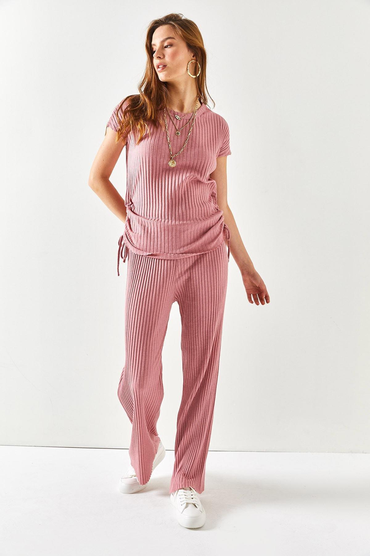 Pink Gathered Blouse Co-Ord Set, , large image number 1