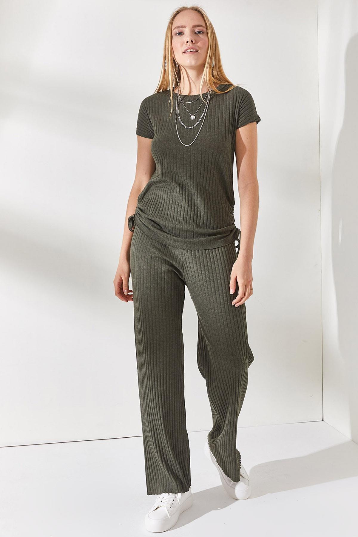Khaki Palazzo Pants Co-Ord Set, , large image number 0