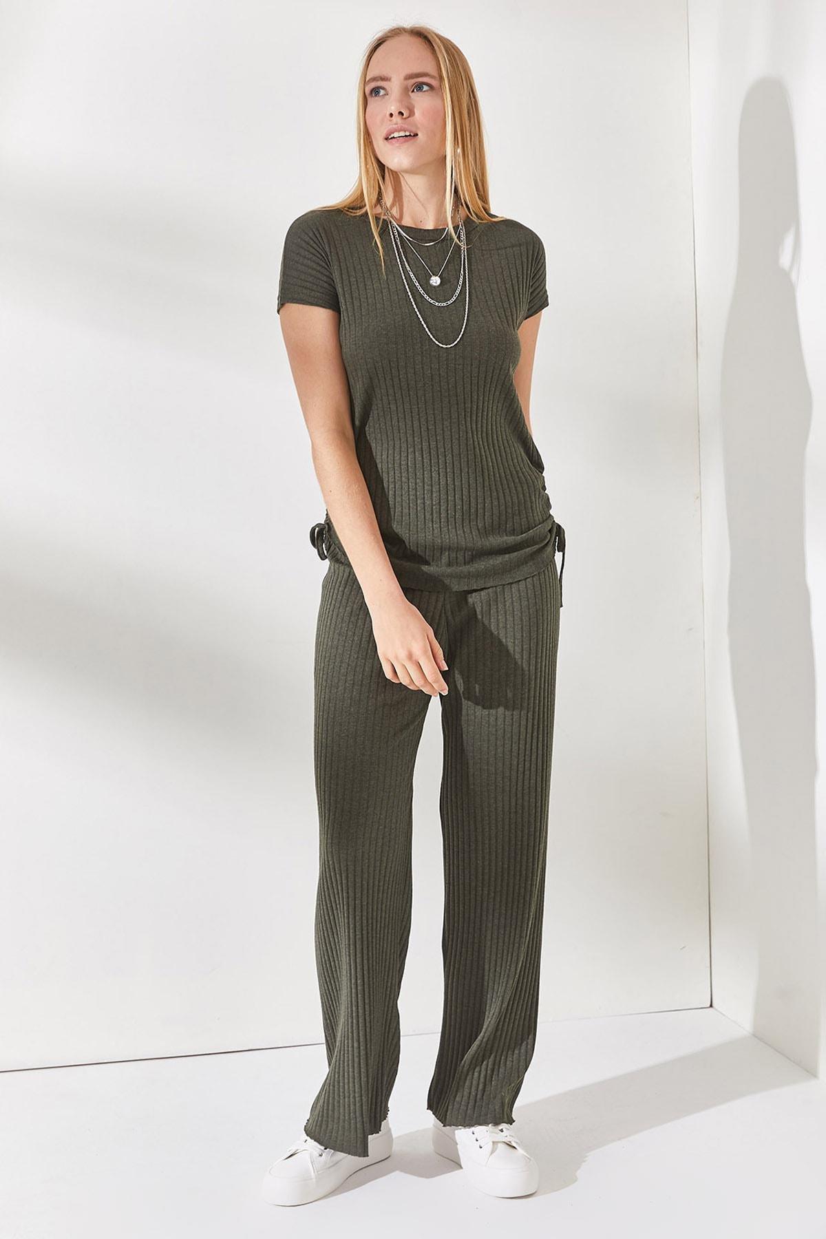 Khaki Palazzo Pants Co-Ord Set, , large image number 1