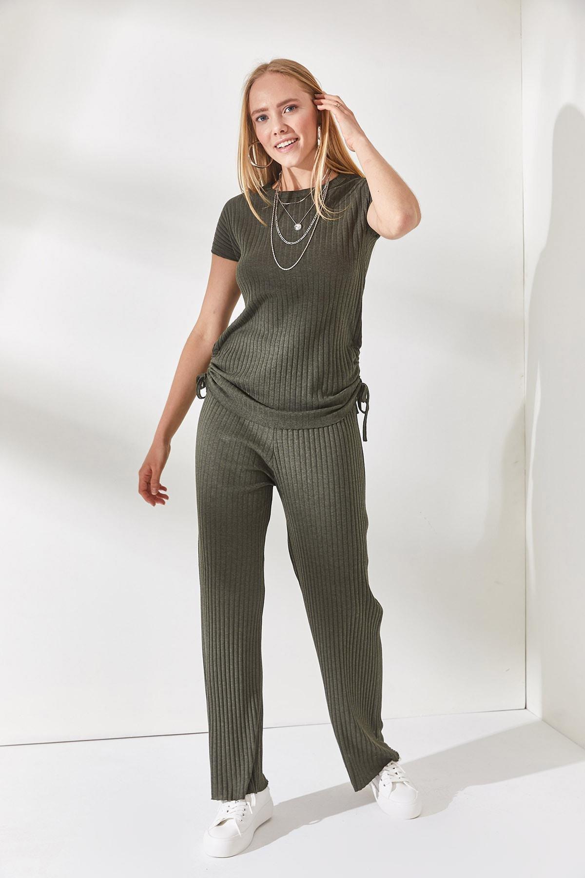 Khaki Palazzo Pants Co-Ord Set, , large image number 2