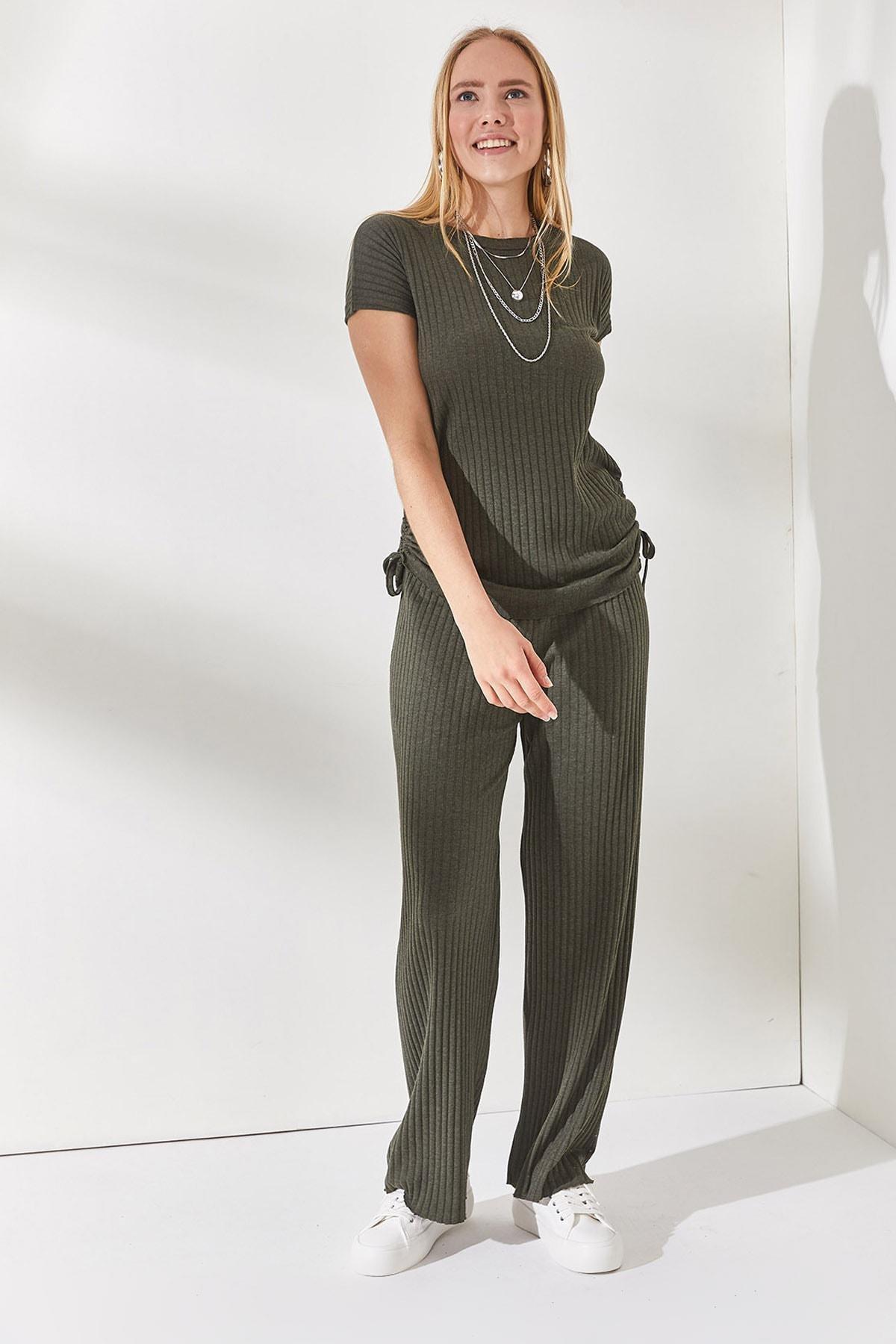 Khaki Palazzo Pants Co-Ord Set, , large image number 3