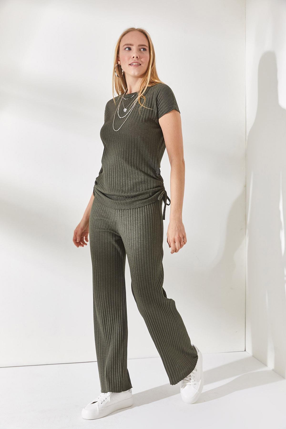 Khaki Palazzo Pants Co-Ord Set, , large image number 4