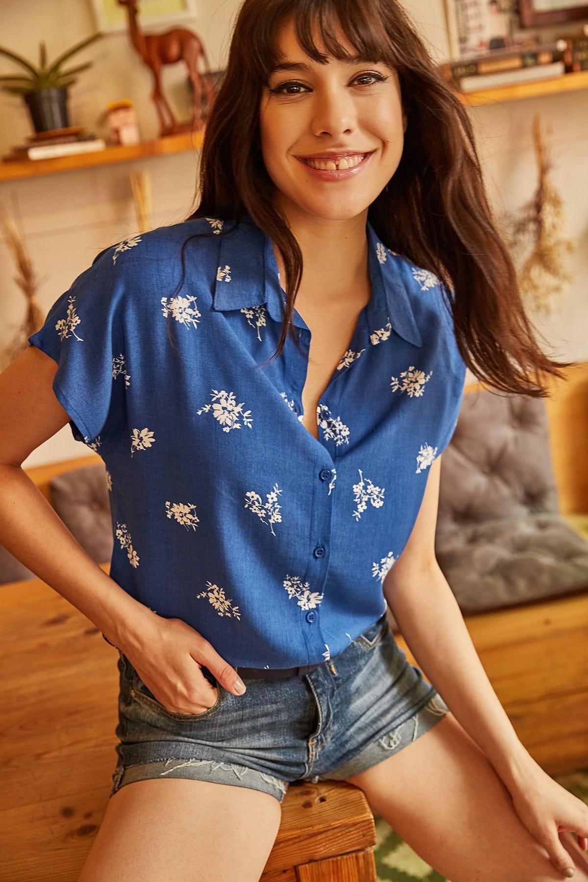 Blue Shor Sleeve Printed Shirt, , large image number 0