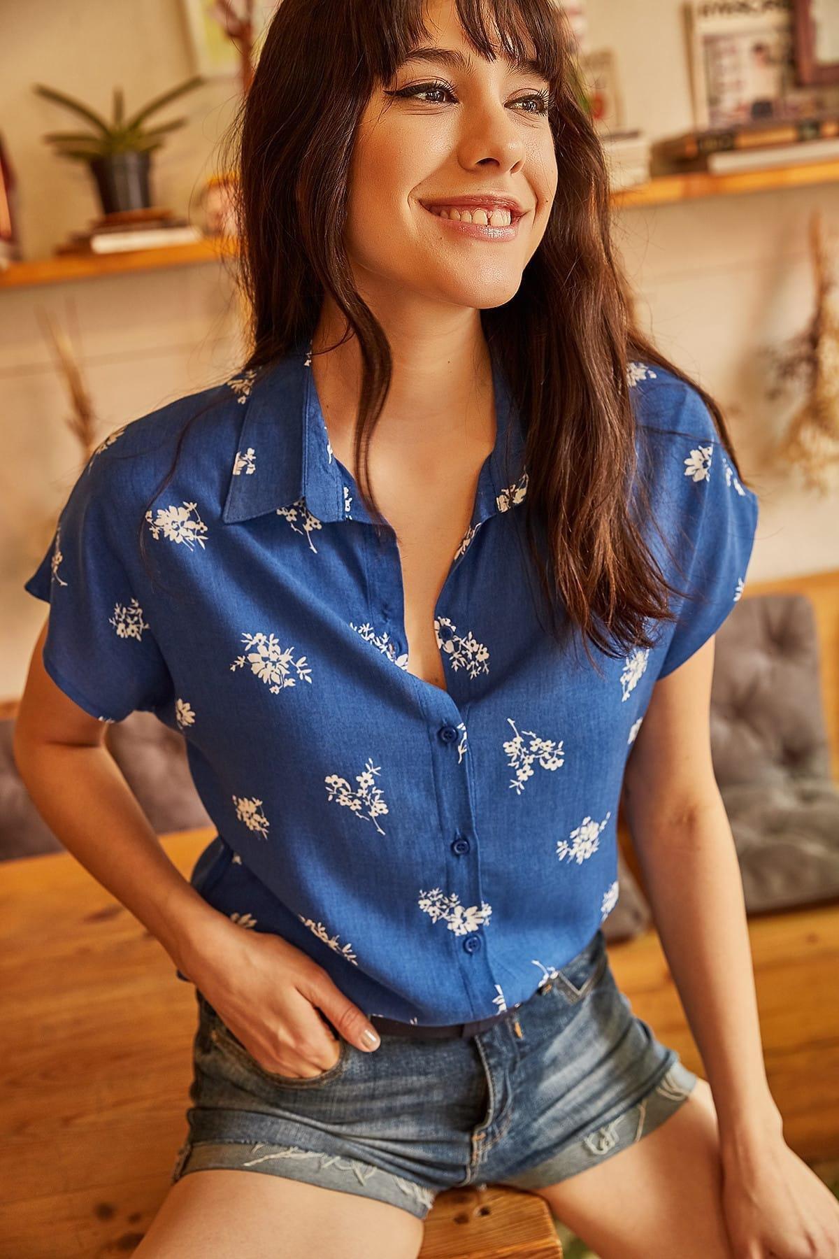 Blue Shor Sleeve Printed Shirt, , large image number 2