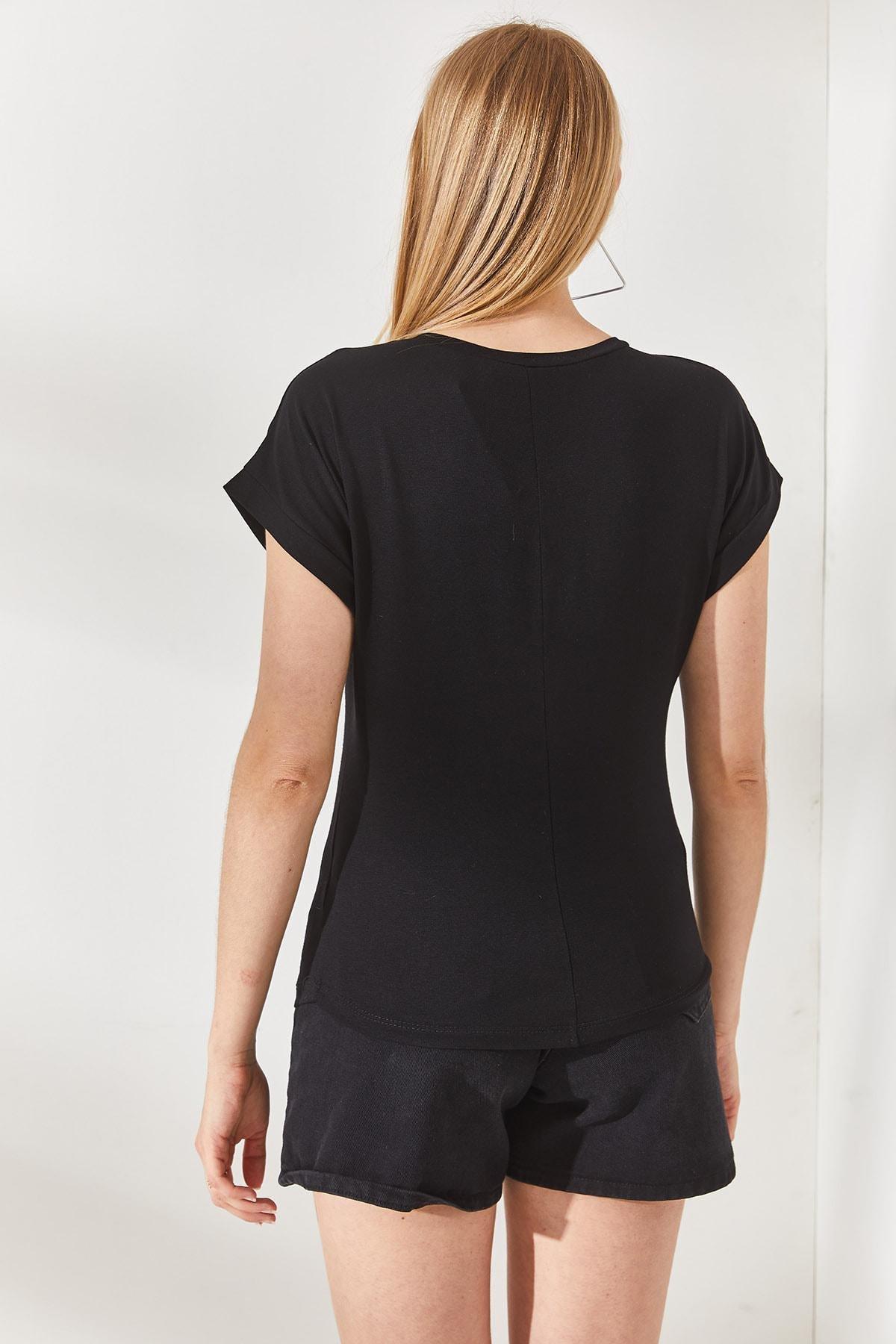 Black Feathered Printed T-Shirt, , large image number 4
