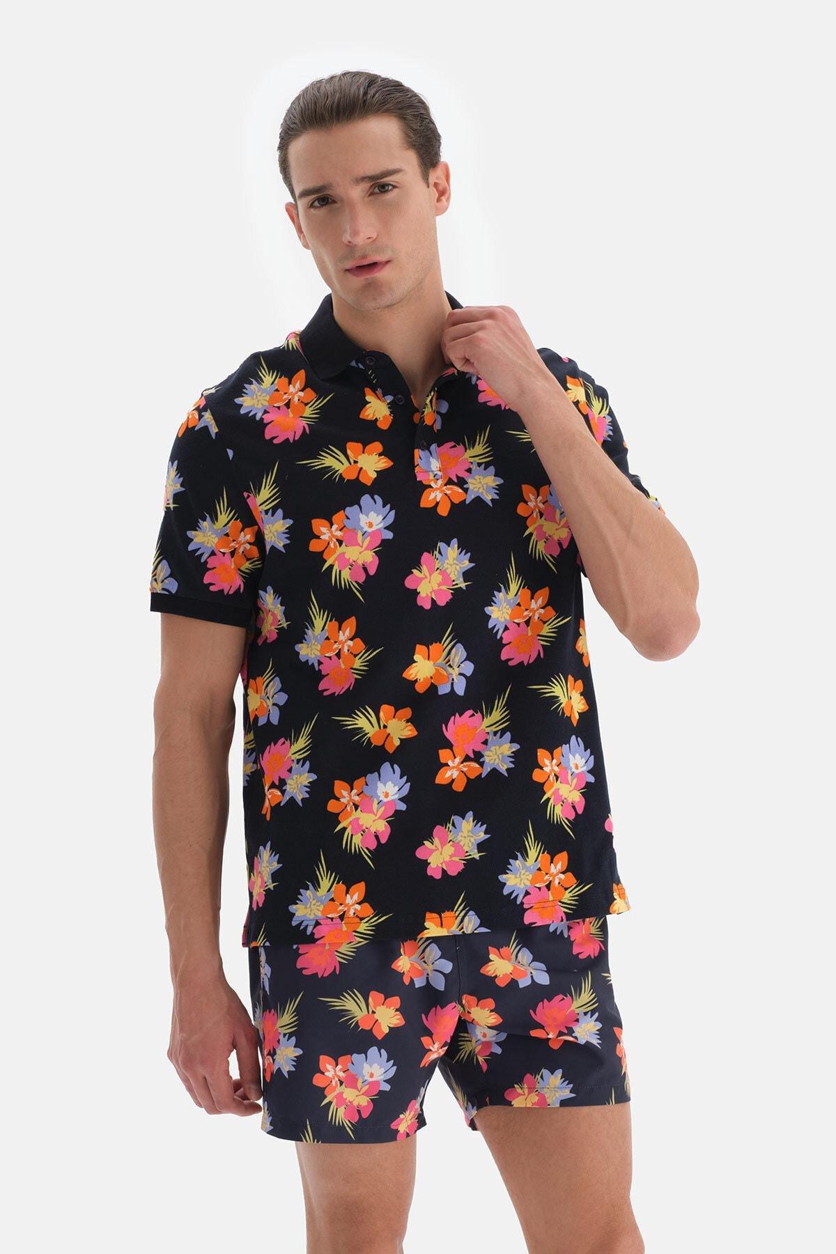 Dagi - Multicolour Pique Polo Collar Floral T-Shirt