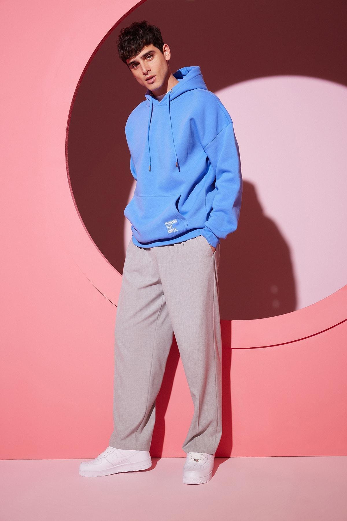 Blue Oversize Sweatshirt, Blue, large image number 1