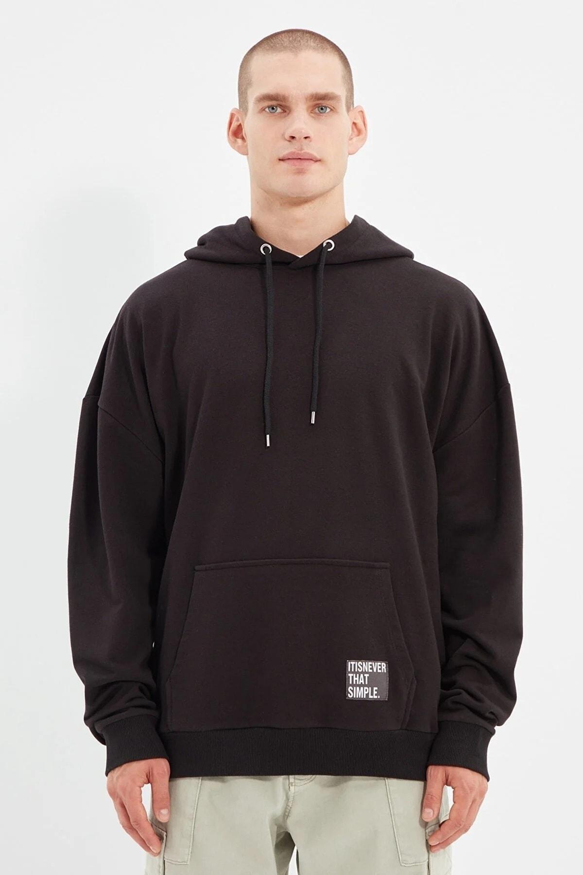 Black Oversize Hooded Sweatshirt, , large image number 1