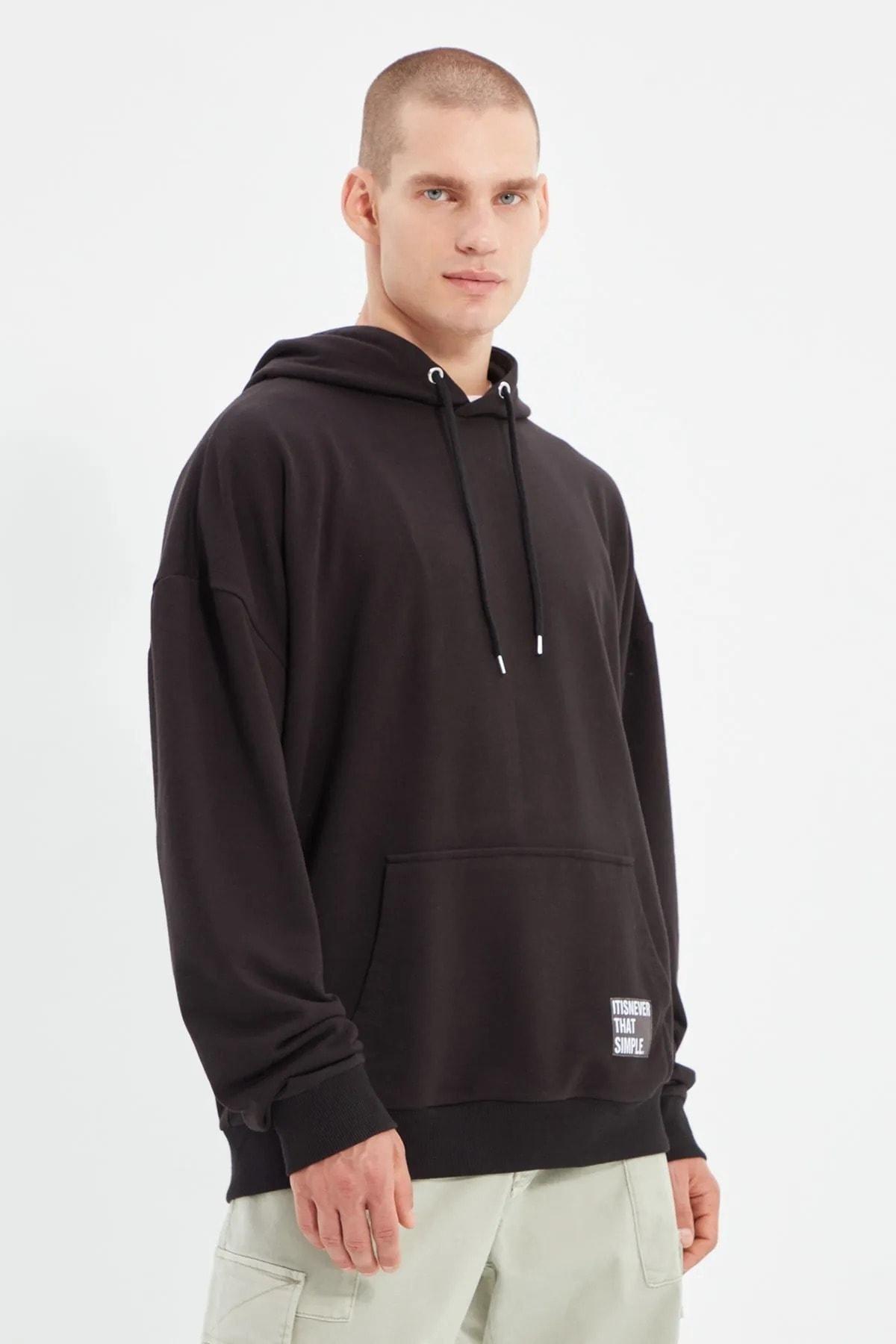Black Oversize Hooded Sweatshirt, , large image number 2