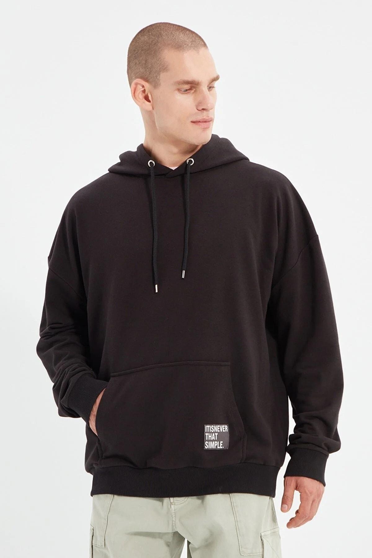 Black Oversize Hooded Sweatshirt, , large image number 4