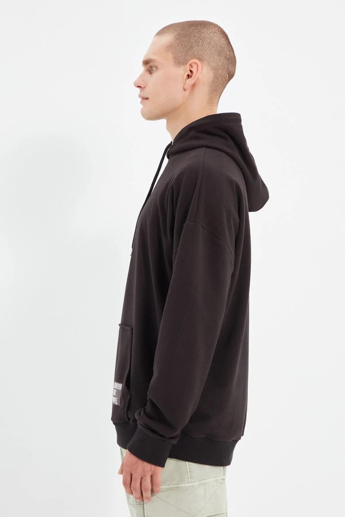 Black Oversize Hooded Sweatshirt, , large image number 6