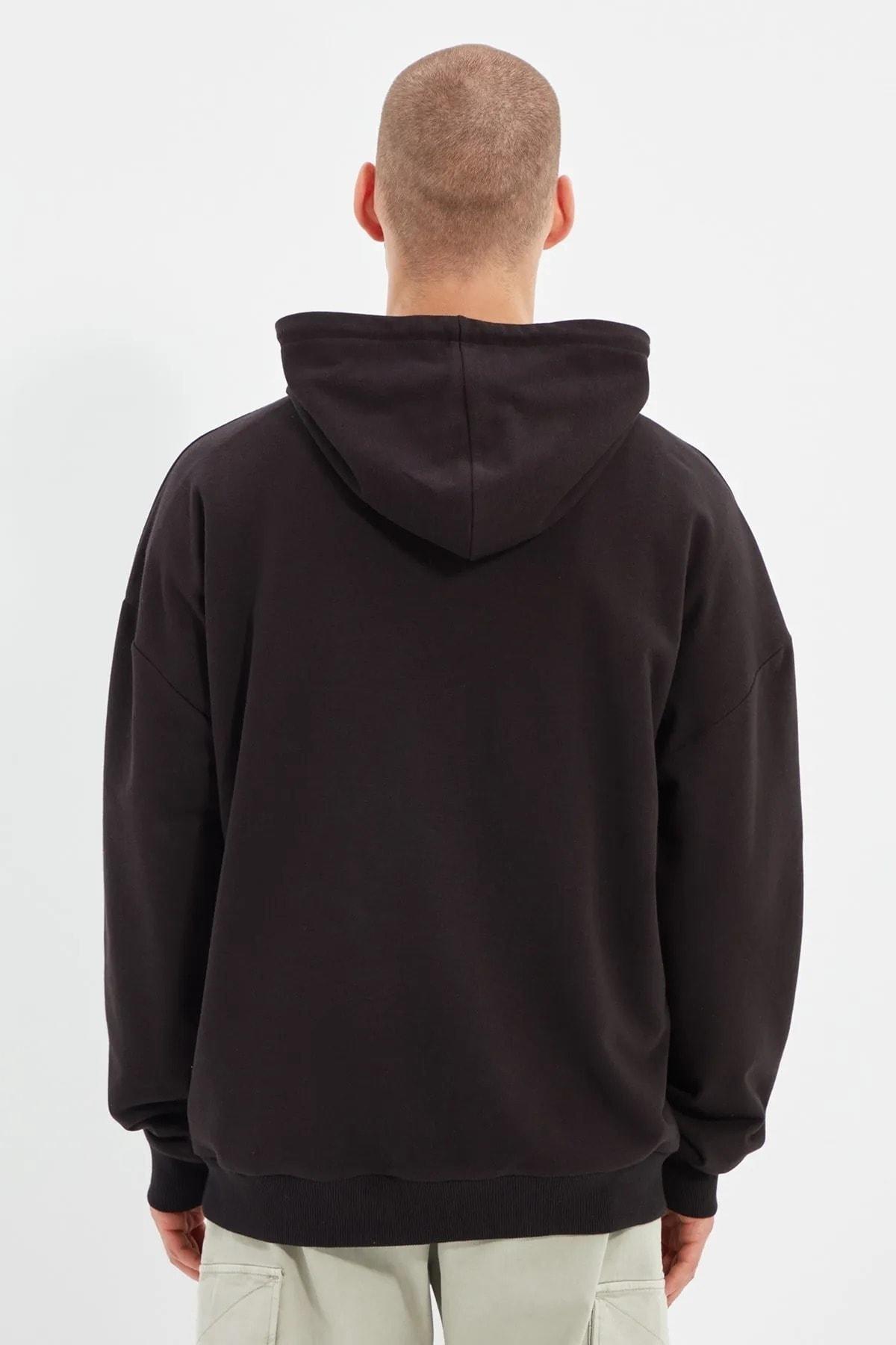 Black Oversize Hooded Sweatshirt, , large image number 7