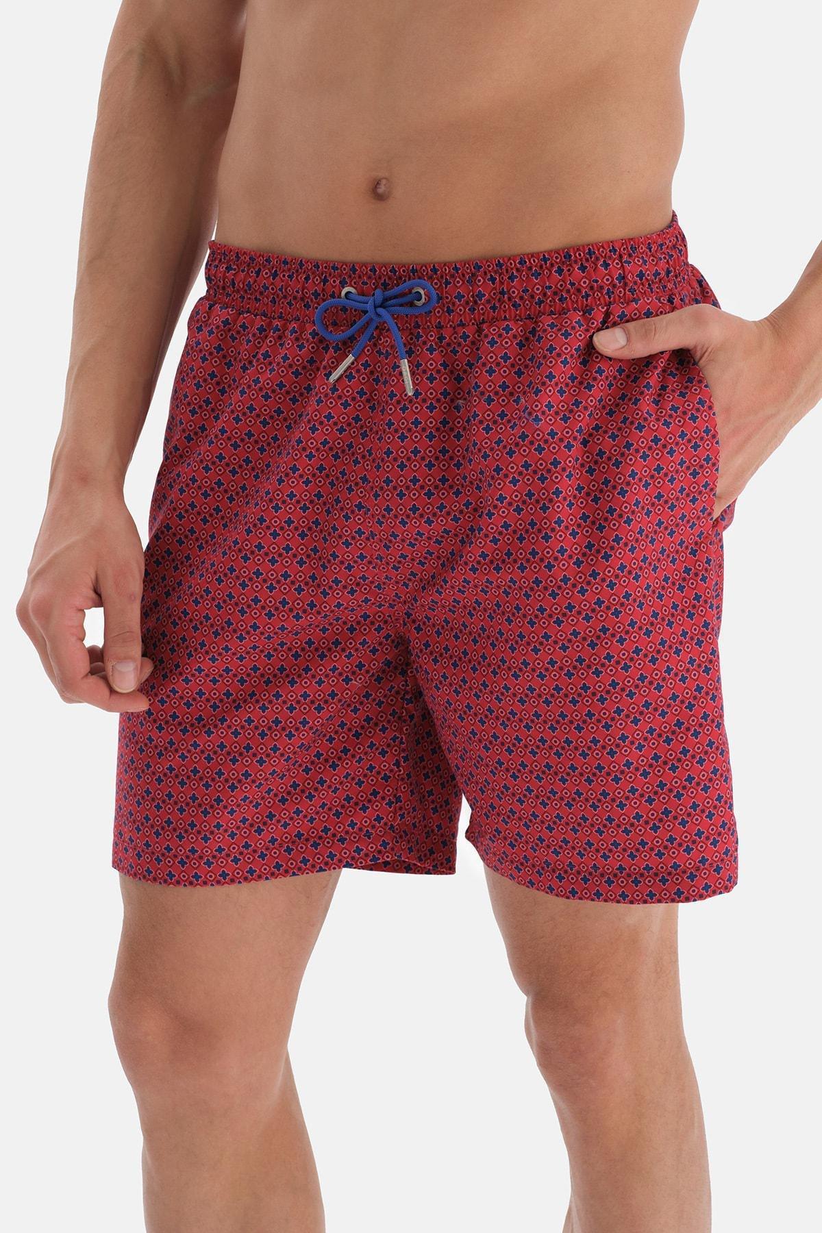 Dagi - Red Tie Patterned Medium Shorts