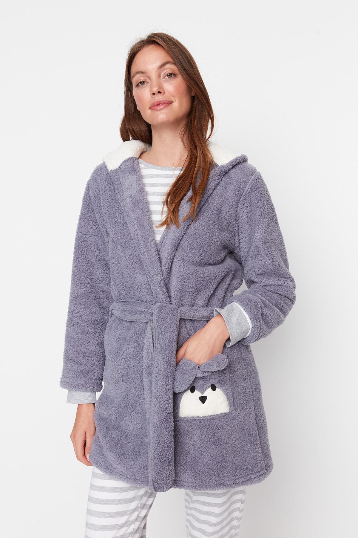 Grey Crop Short Dressing Gown, , large image number 0