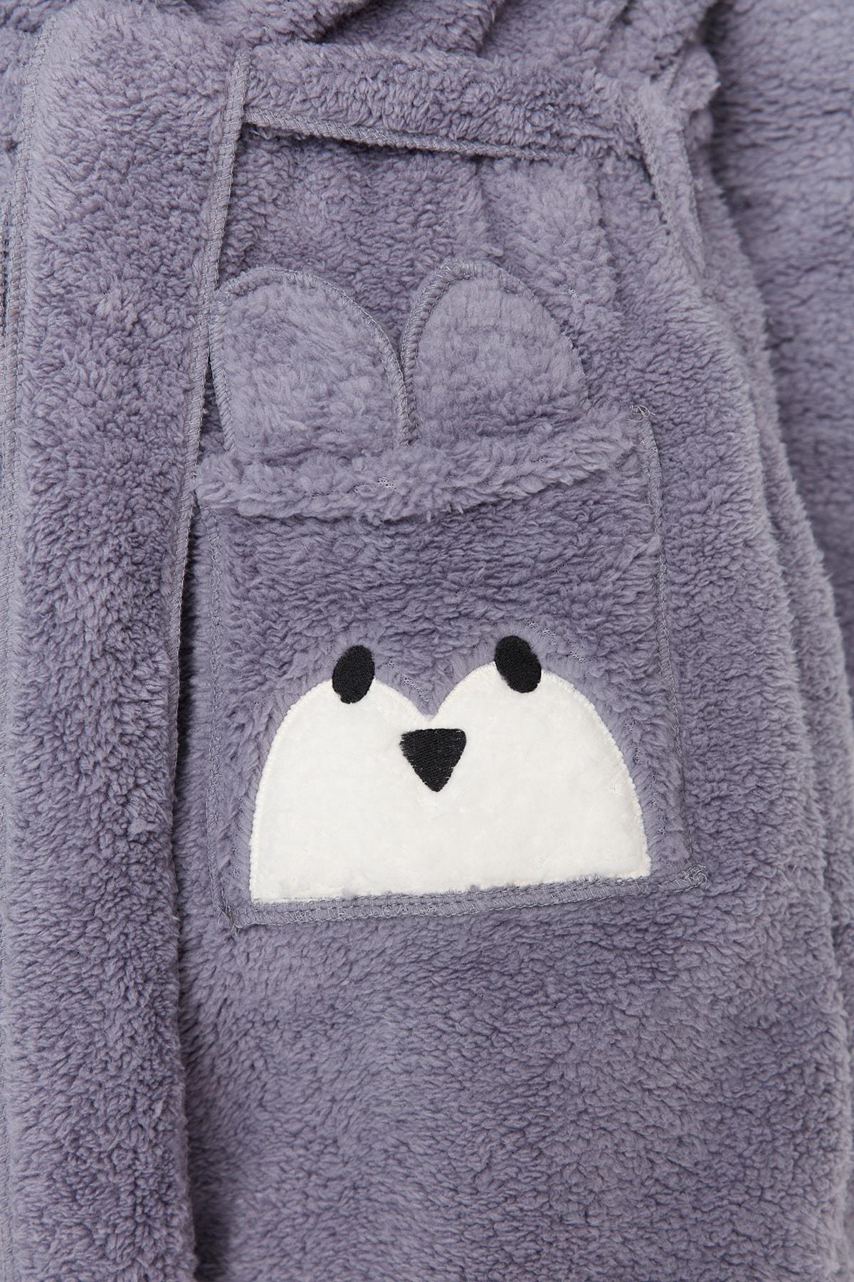 Grey Crop Short Dressing Gown, , large image number 2