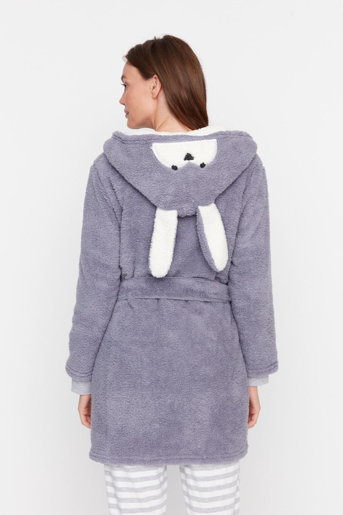 Grey Crop Short Dressing Gown, , large image number 3