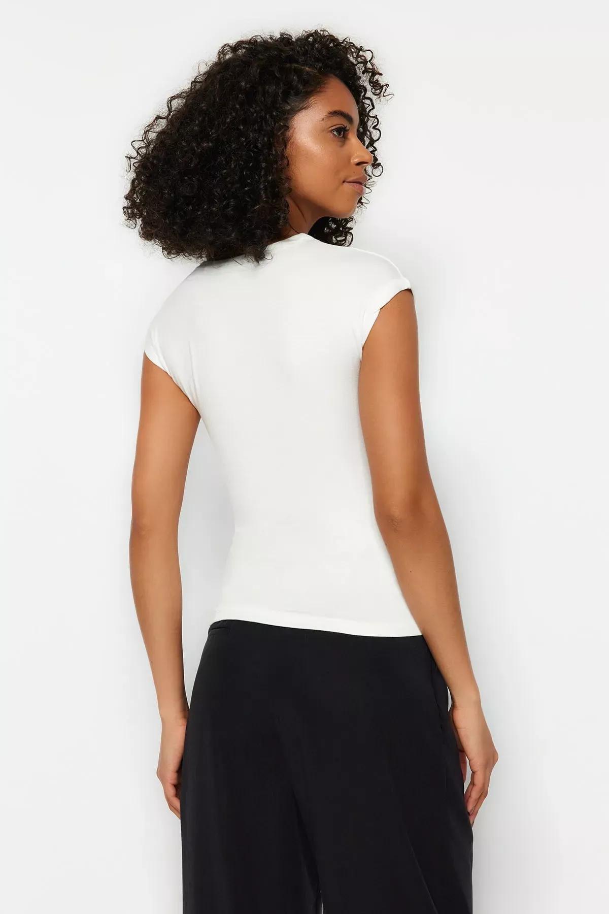 Ecru Premium Viscose Punched Knitted Blouse, Ecru, large image number 5