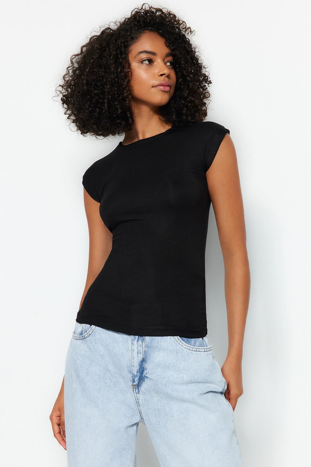 Black Premium Viscose Fitted Knitted Blouse, , large image number 7
