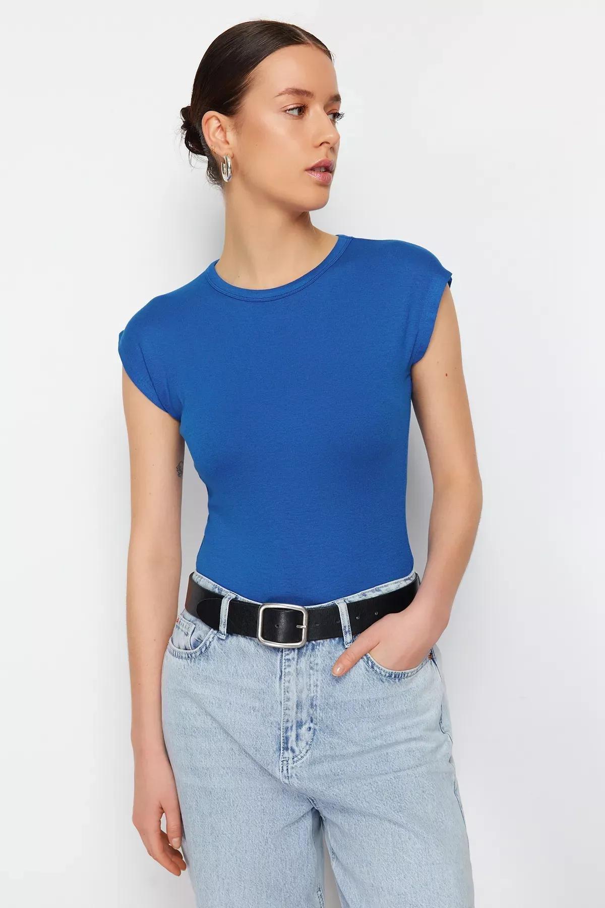 Blue Premium Basic Blouse, Sax, large image number 0