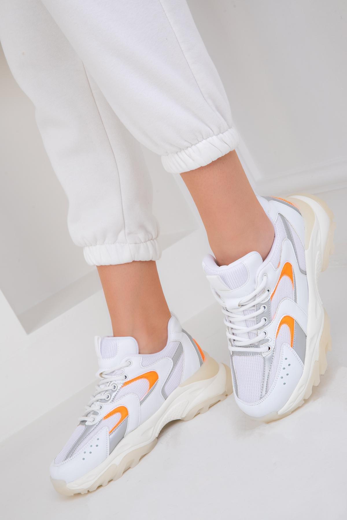 SOHO - White-Silver-Orange Womens Sneakers 18109