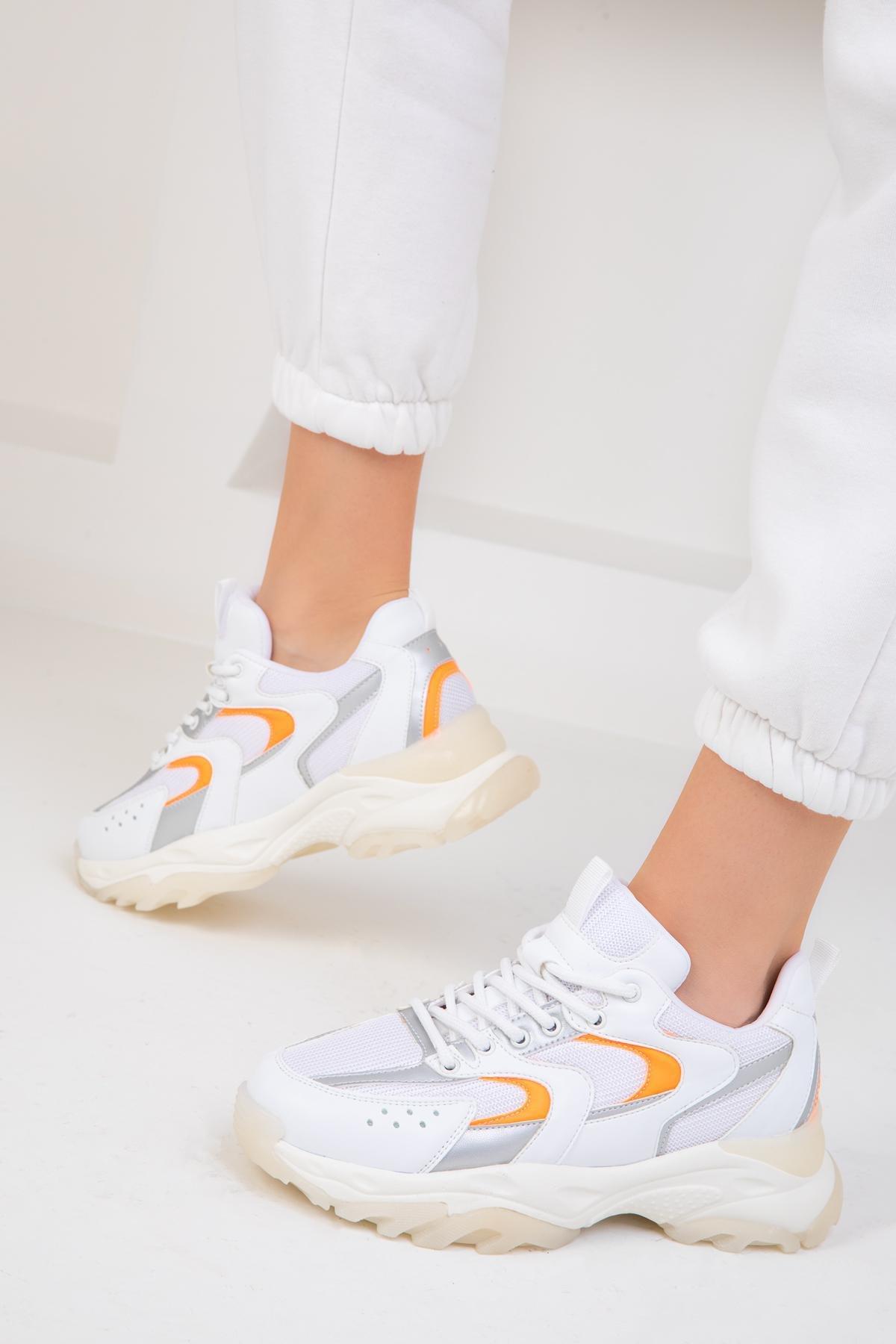 SOHO - White-Silver-Orange Womens Sneakers 18109