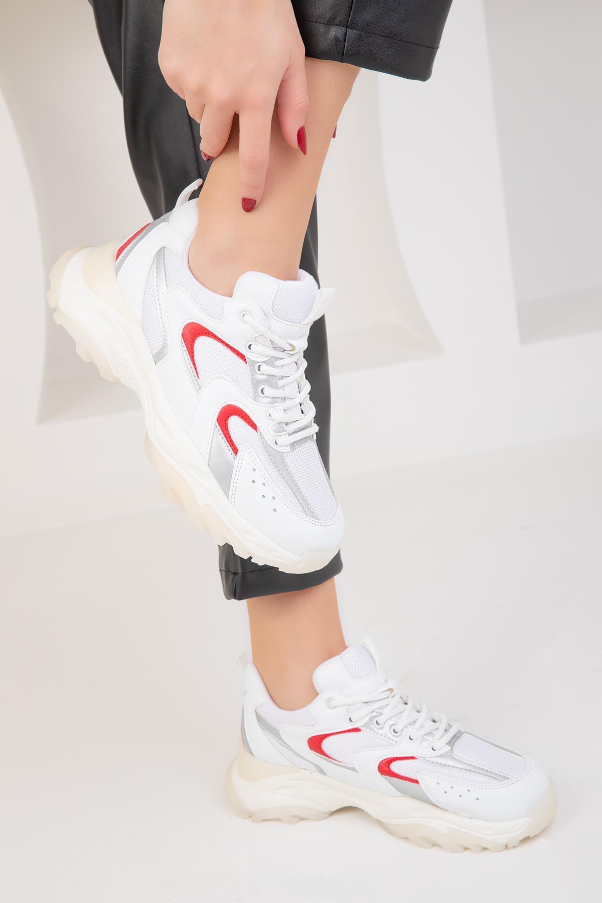 SOHO - White-Silver-Red Womens Sneaker 18109