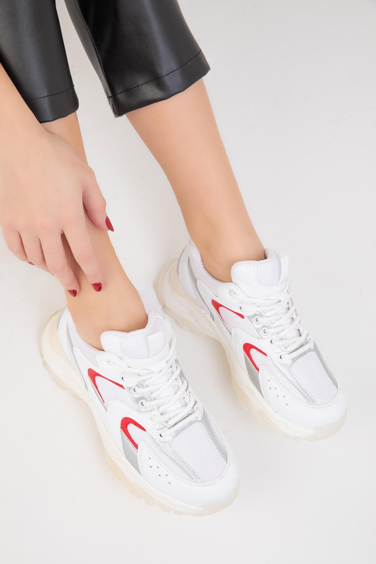 SOHO - White-Silver-Red Womens Sneaker 18109