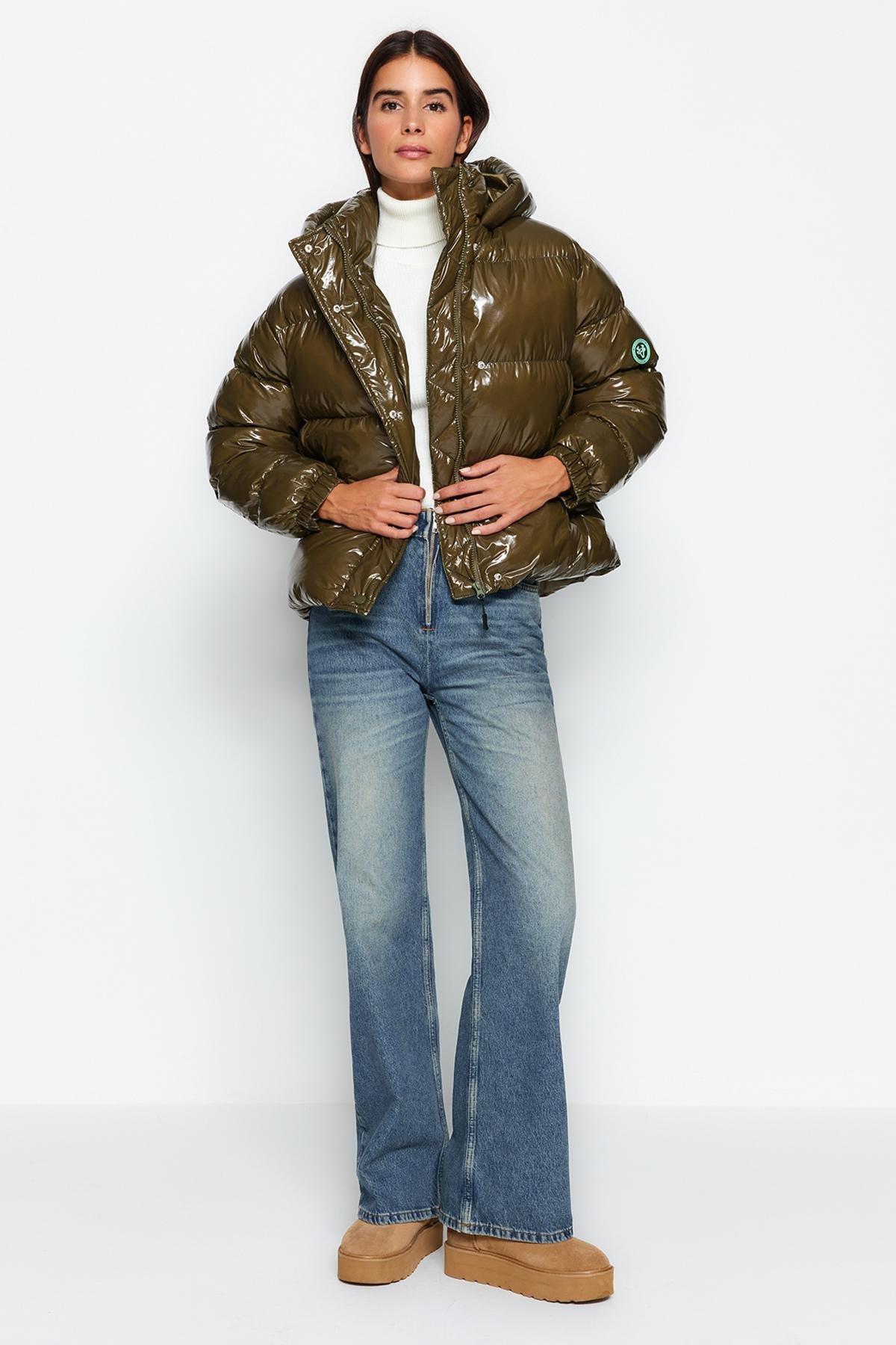 Khaki Oversized Hooded Puffer Coat, , large image number 0