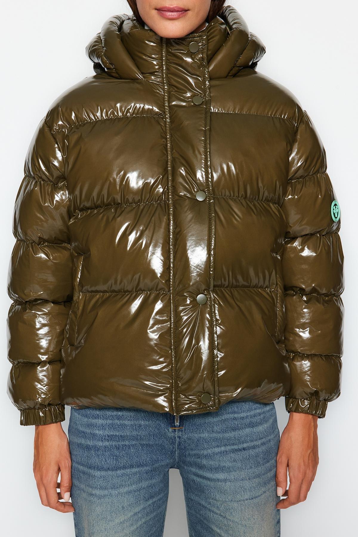Khaki Oversized Hooded Puffer Coat, , large image number 3