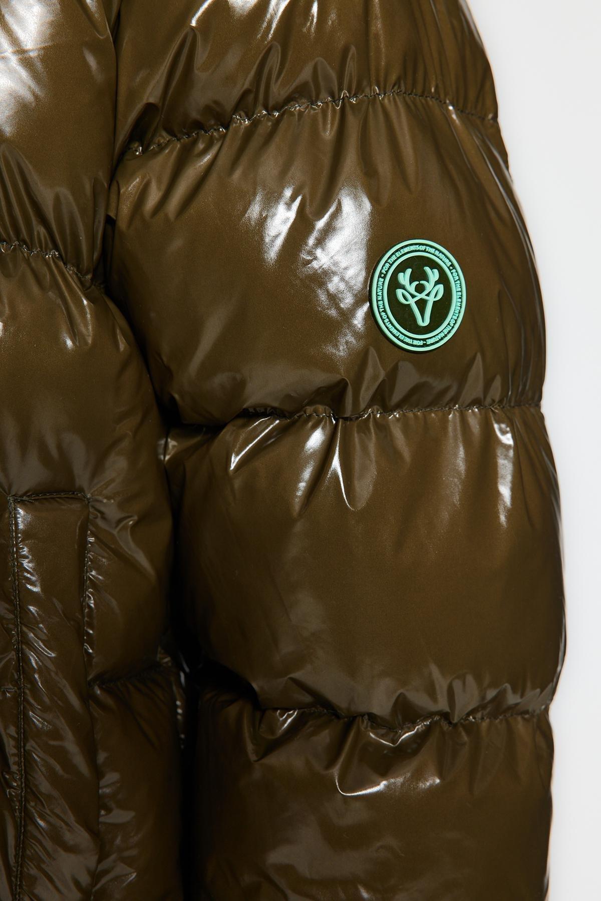 Khaki Oversized Hooded Puffer Coat, , large image number 4