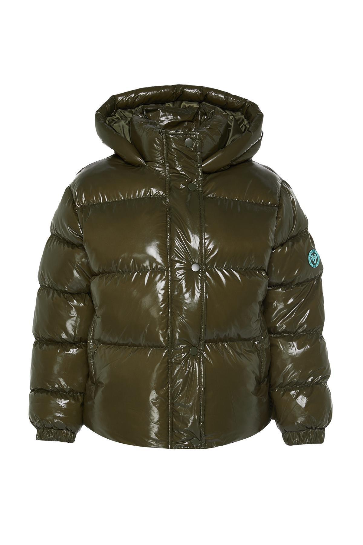 Khaki Oversized Hooded Puffer Coat, , large image number 5
