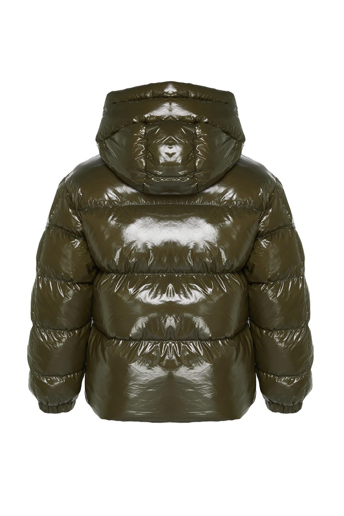 Khaki Oversized Hooded Puffer Coat, , large image number 6