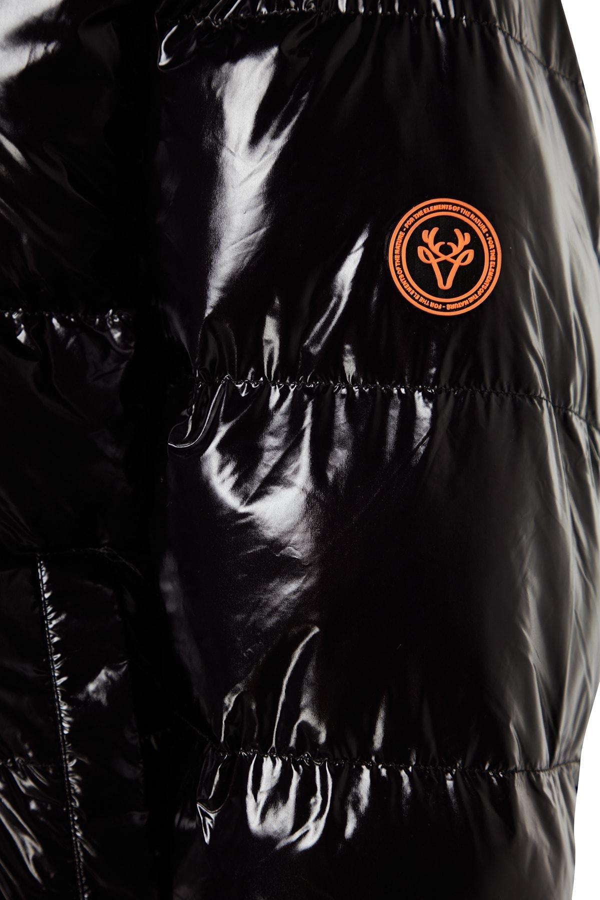 Black Oversized Hooded Glossy Inflatable Coat, , large image number 7