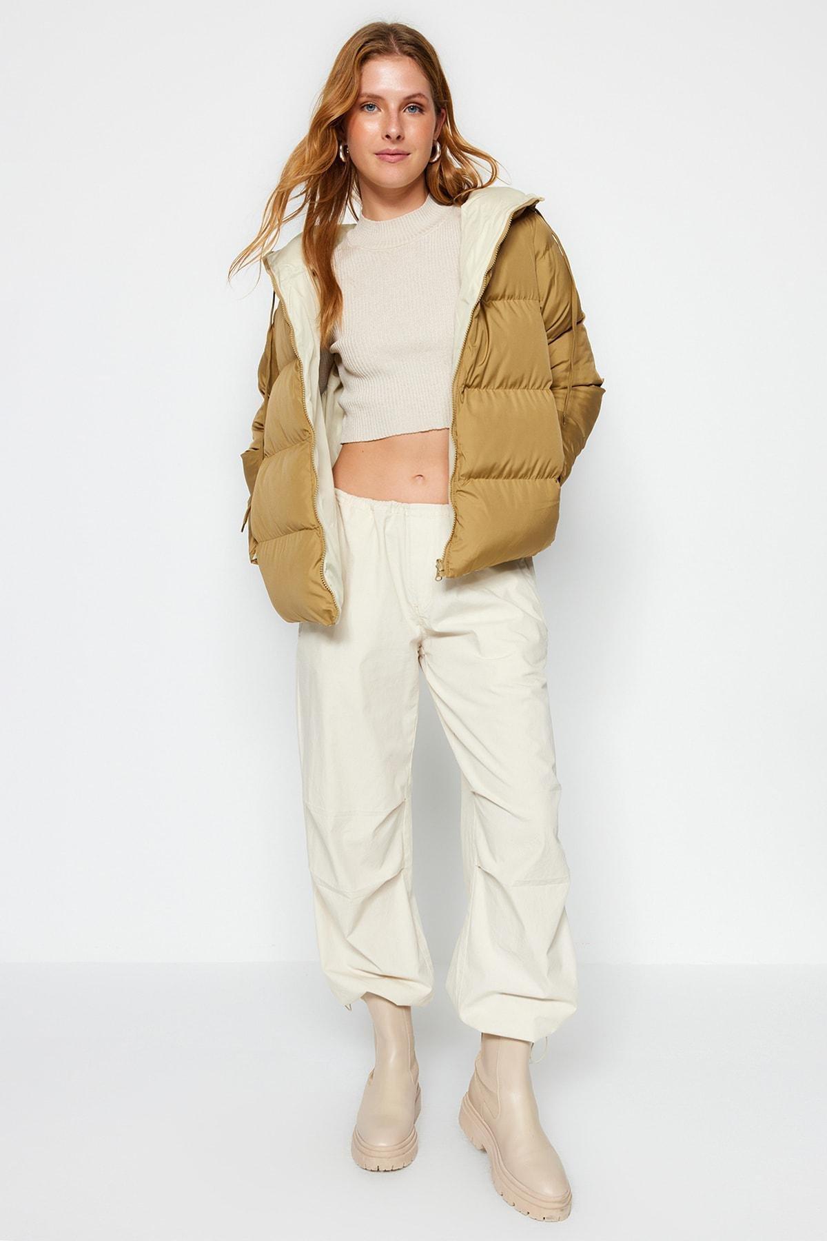 Green Oversized Hooded Inflatable Coat, OIL GREEN, large image number 1