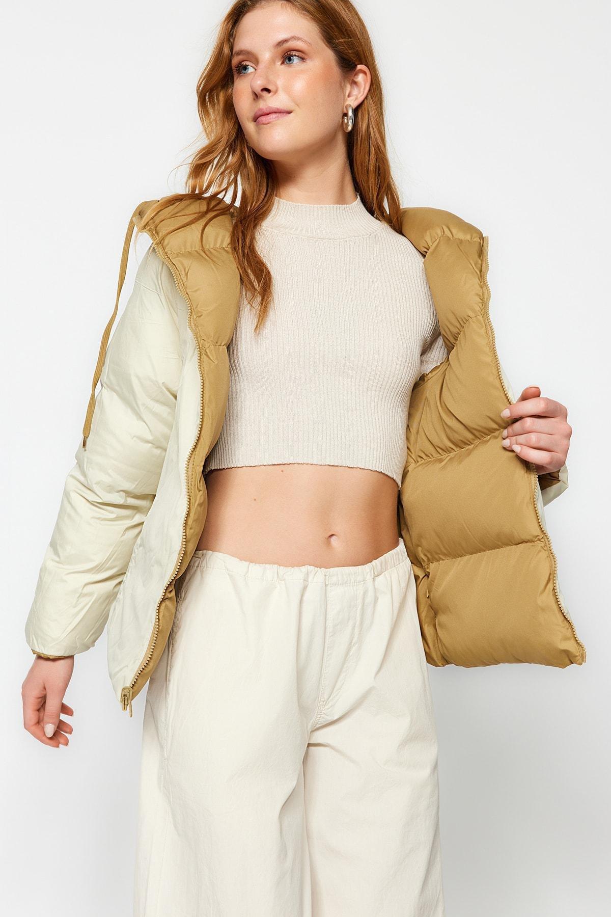 Green Oversized Hooded Inflatable Coat, OIL GREEN, large image number 2