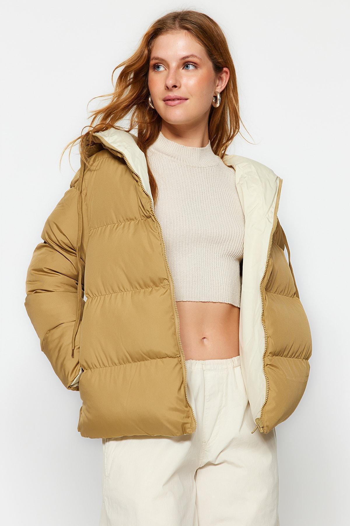 Green Oversized Hooded Inflatable Coat, OIL GREEN, large image number 3