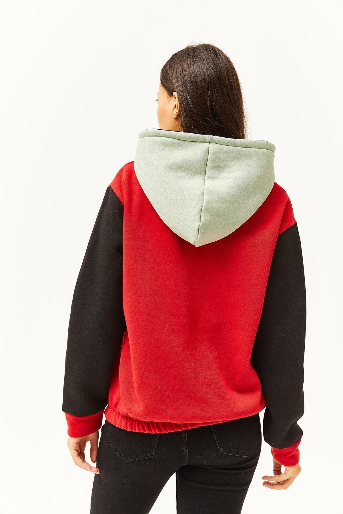 Red Colour Block Fleece Inner Sweatshirt, C101_3728, large image number 3