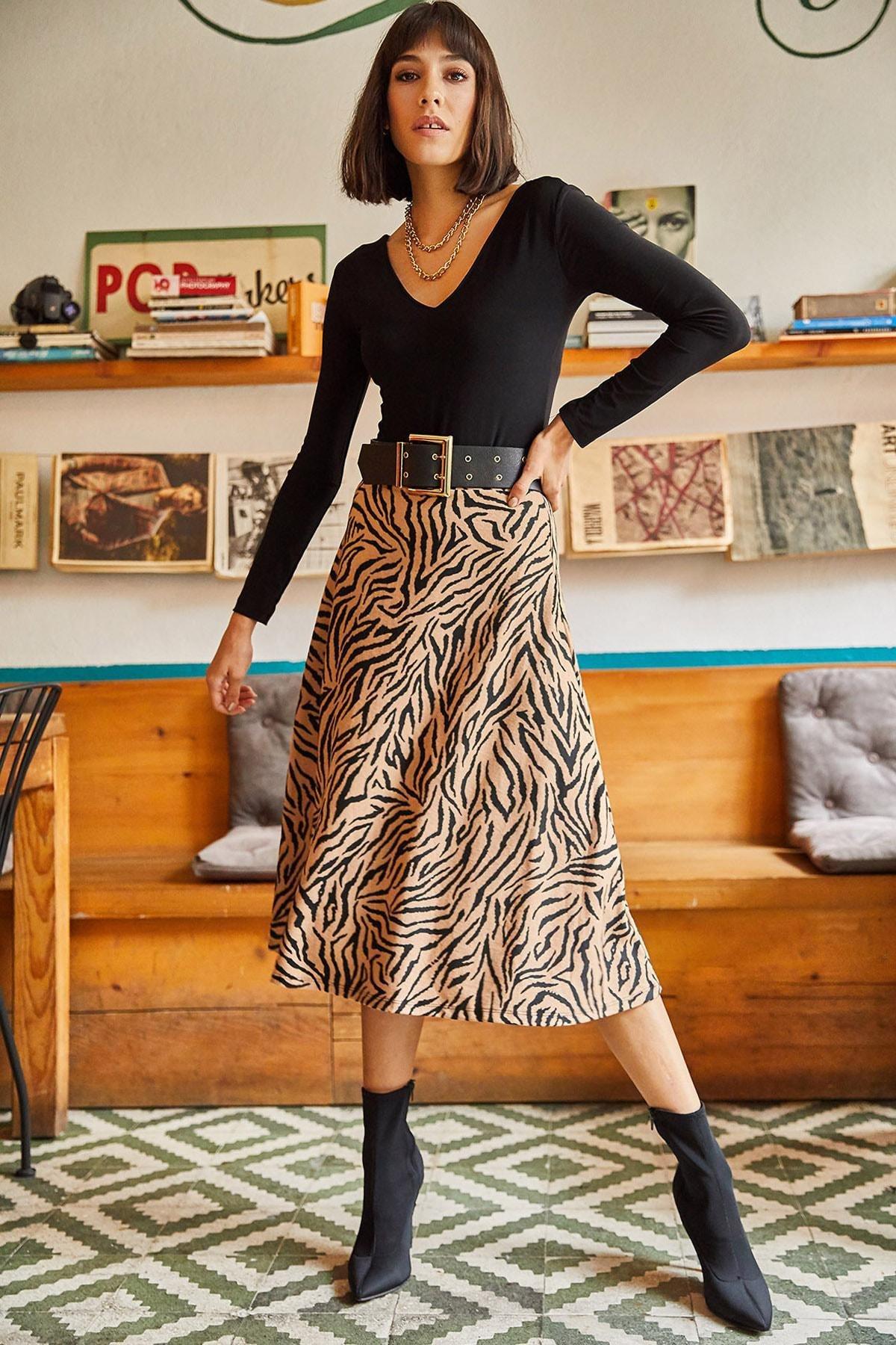 Green Textured Printed A-Line Skirt, , large image number 0