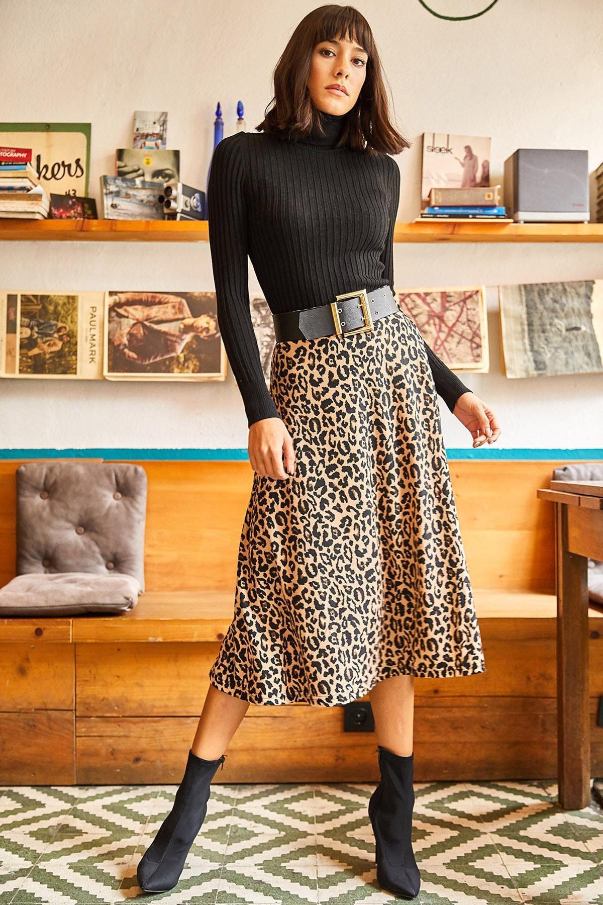 Green Patterned Textured A-Line Skirt, , large image number 5