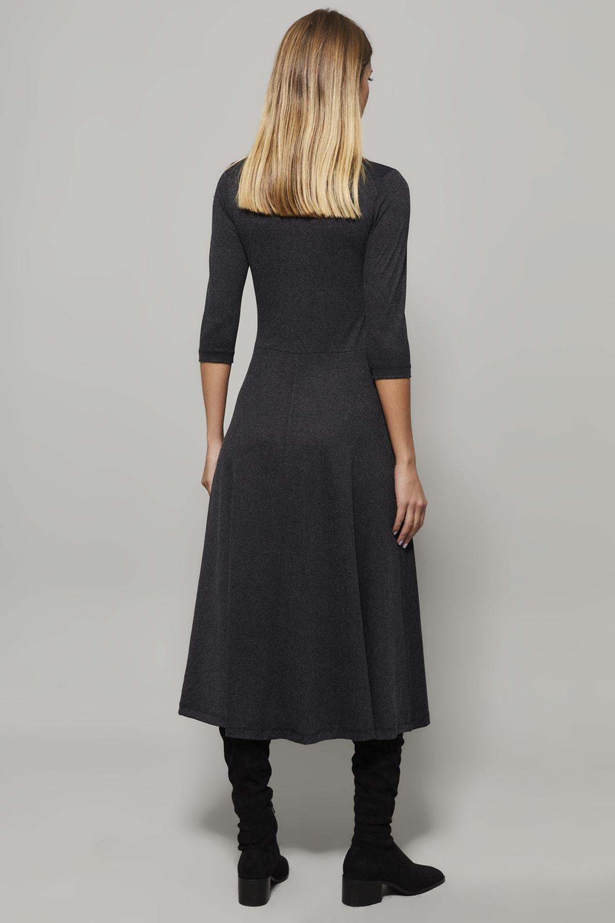 Grey Button V-Neck Dress, , large image number 4