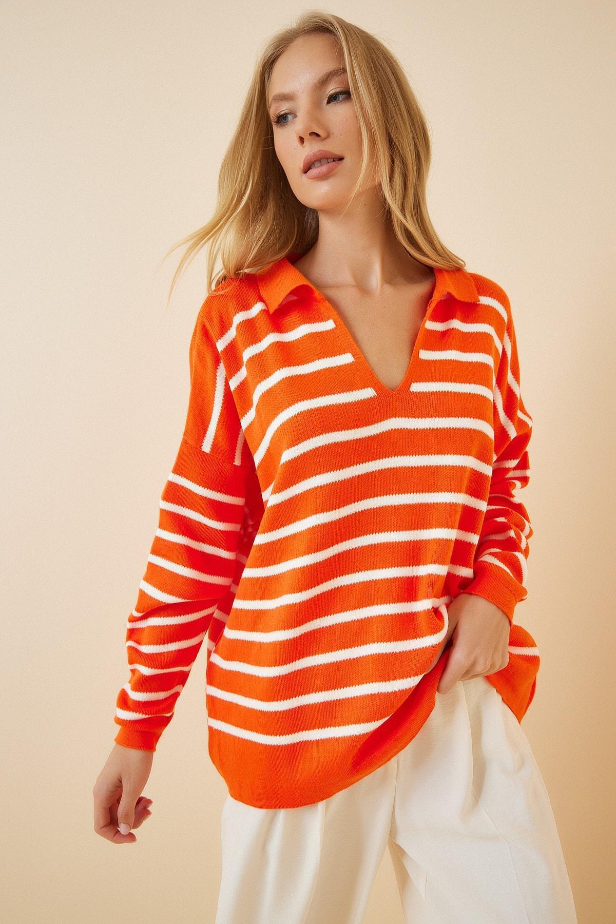 Orange Basic Sweater, Orange White, large image number 0
