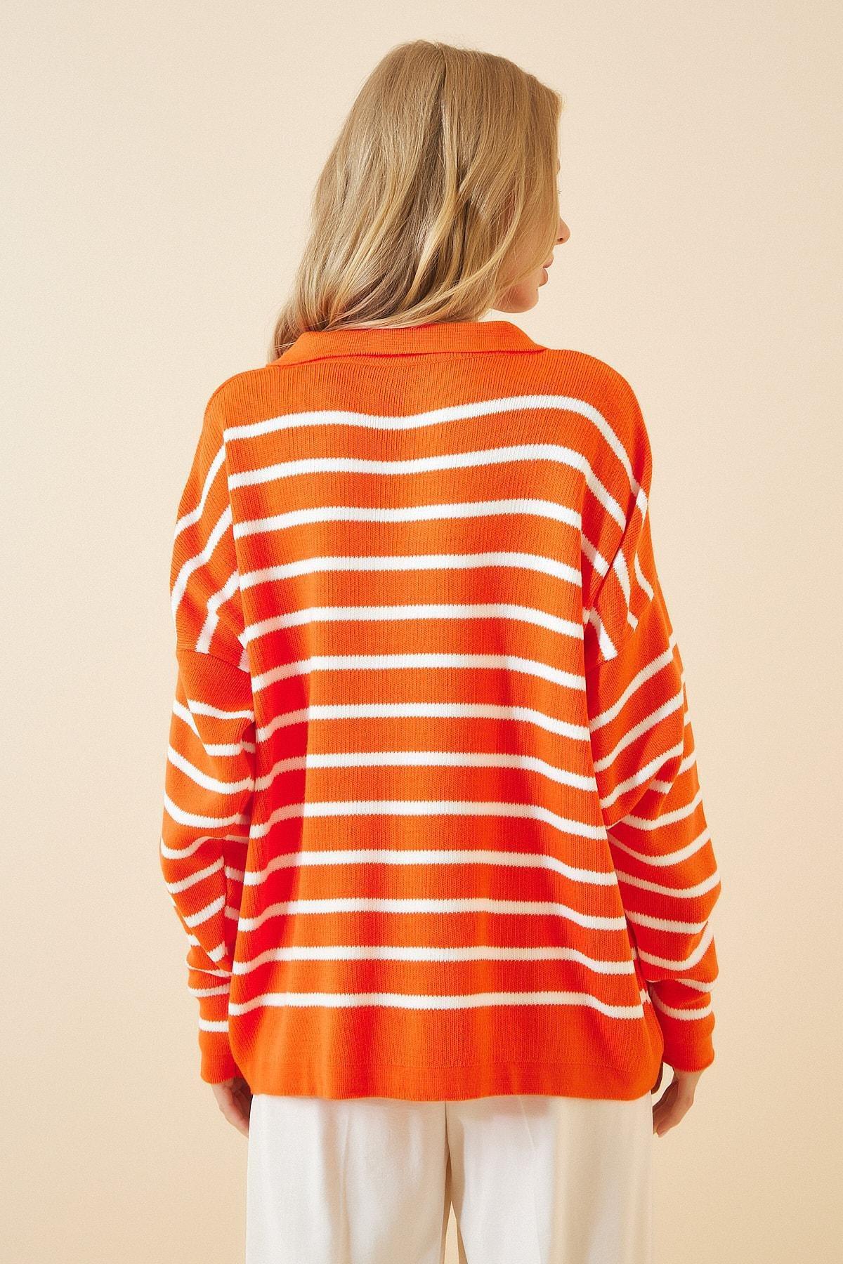 Orange Basic Sweater, Orange White, large image number 2