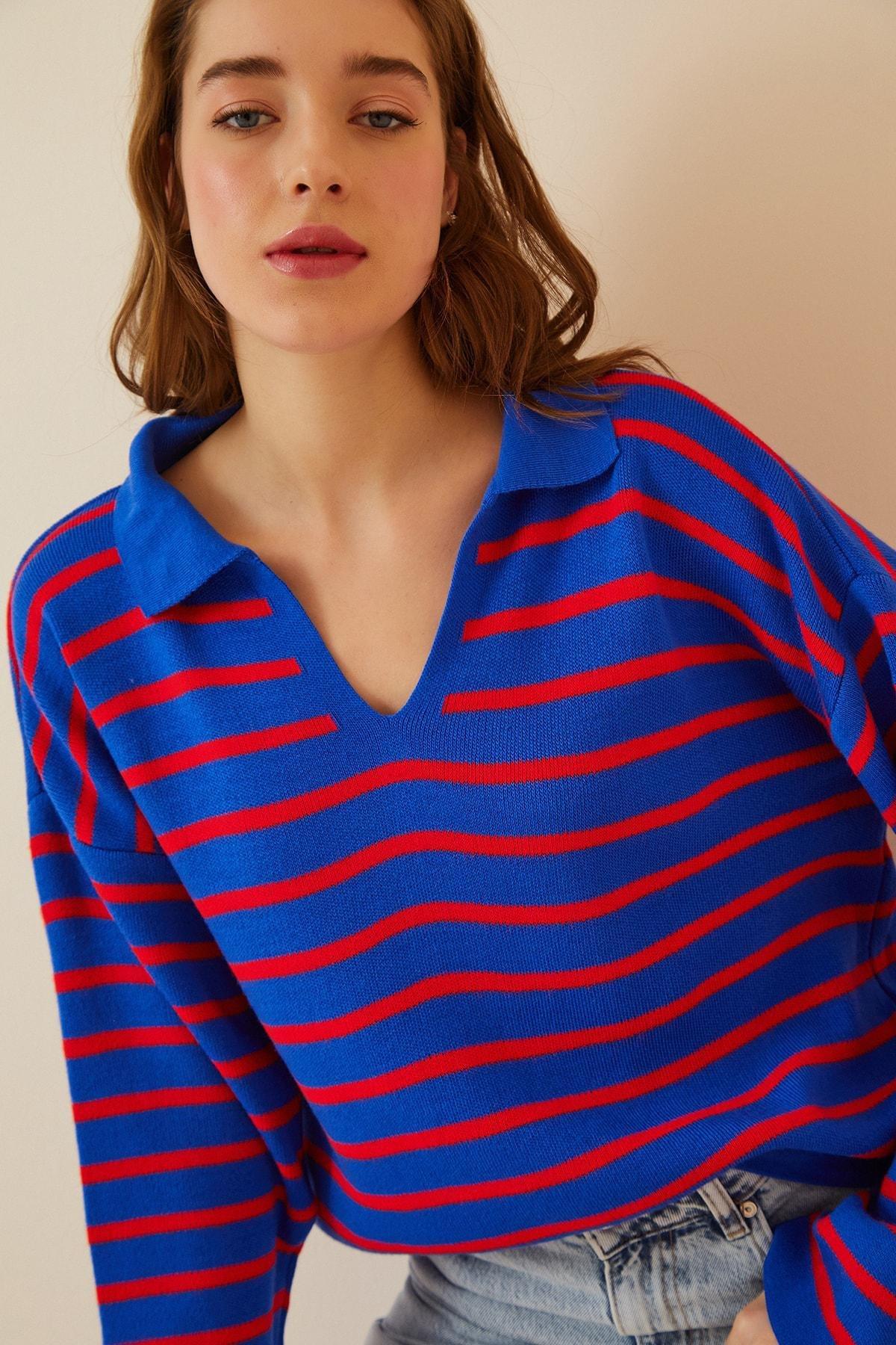 Blue Basic Sweater, Blue Red, large image number 1