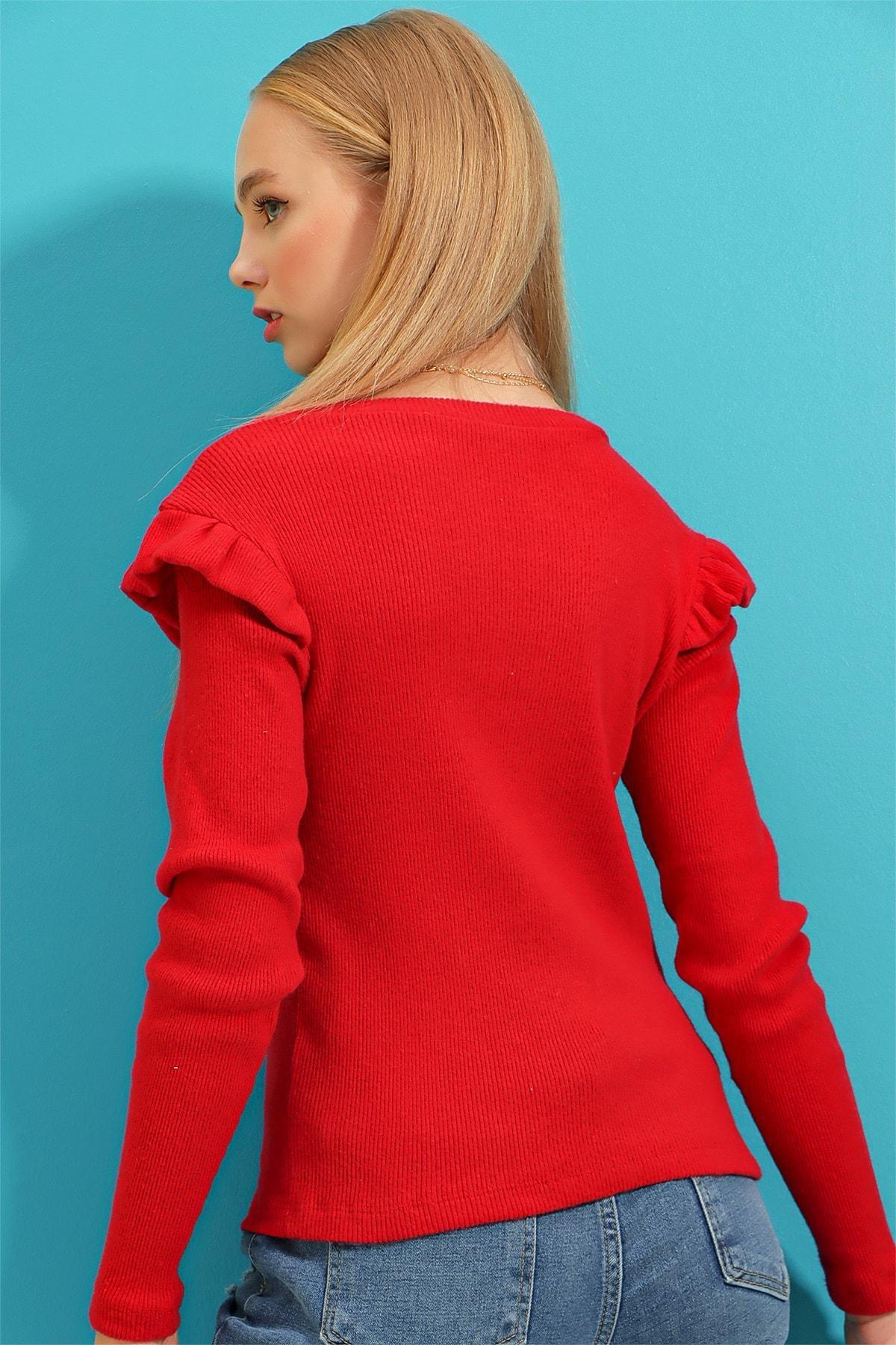 Red Slim Casual Cropped Sweater, , large image number 2