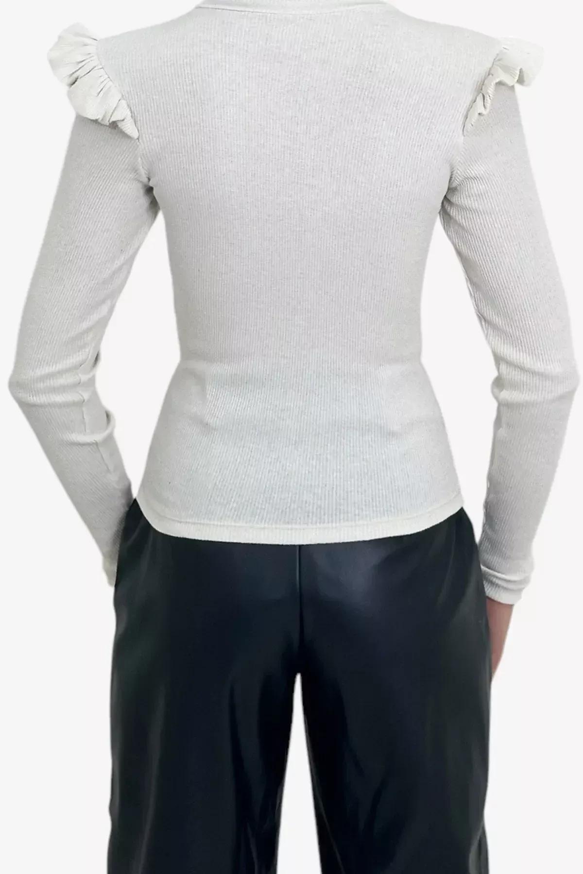 Cream Ribbed Casual Cropped Sweater, Ecru, large image number 3