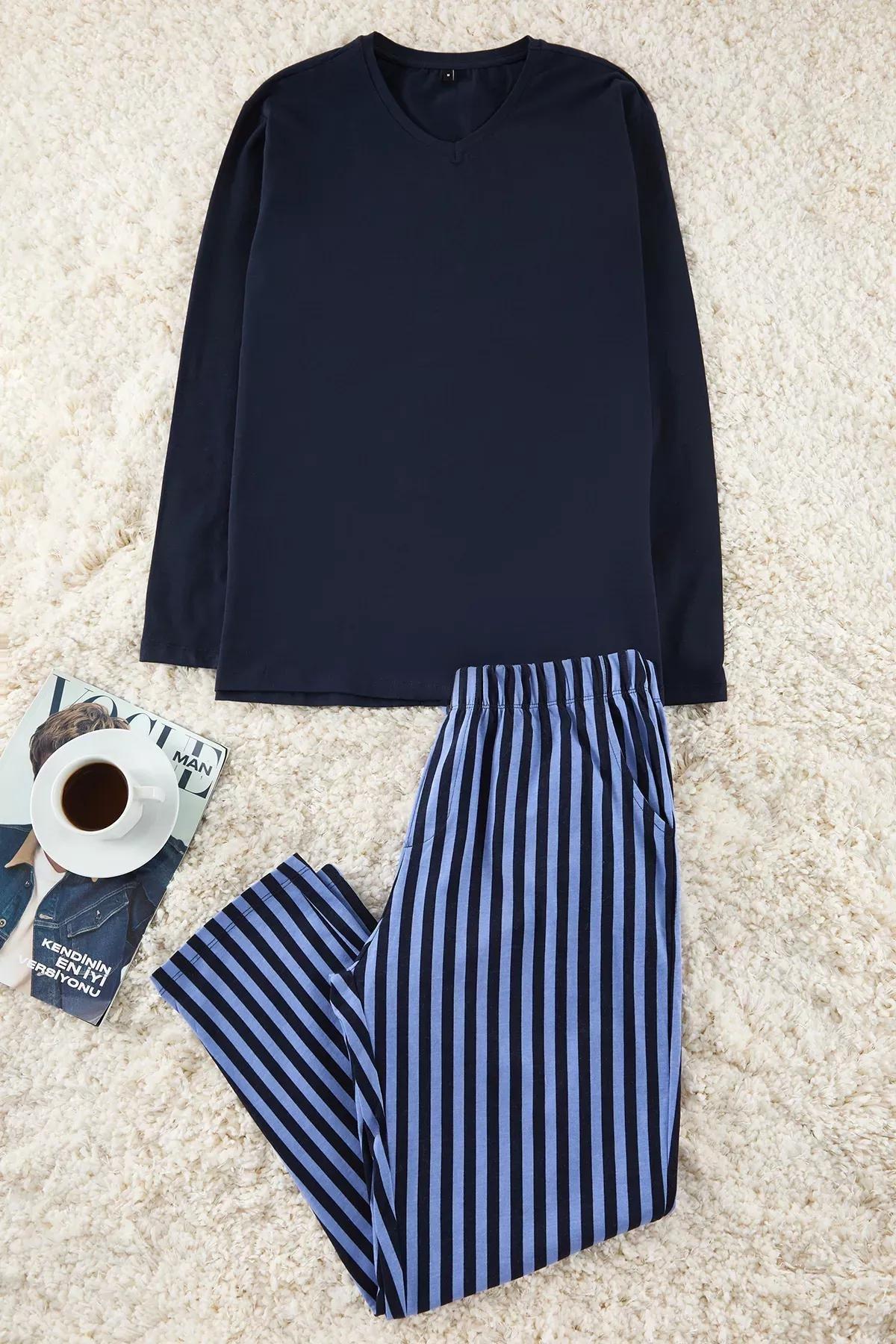 Navy Striped Pajama Set, , large image number 0