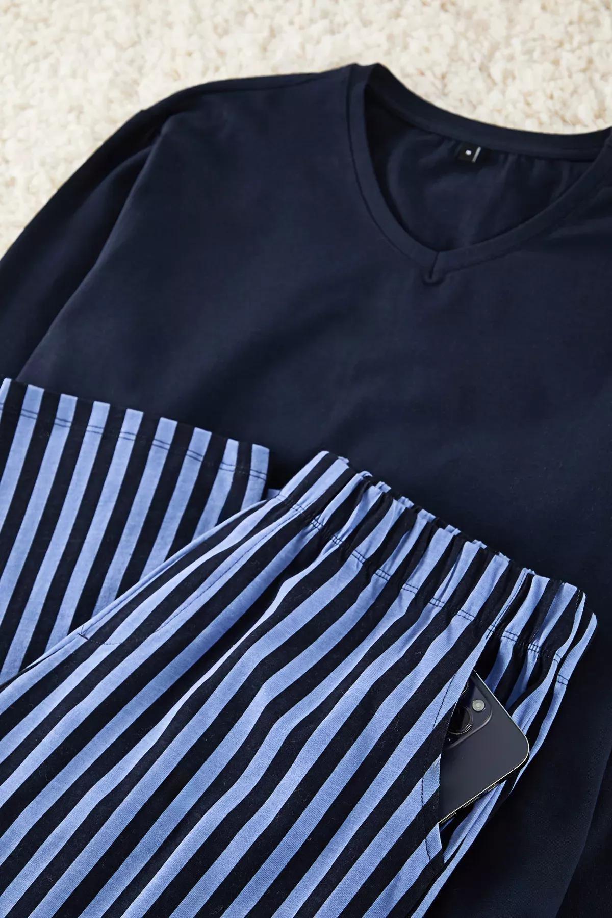 Navy Striped Pajama Set, , large image number 1