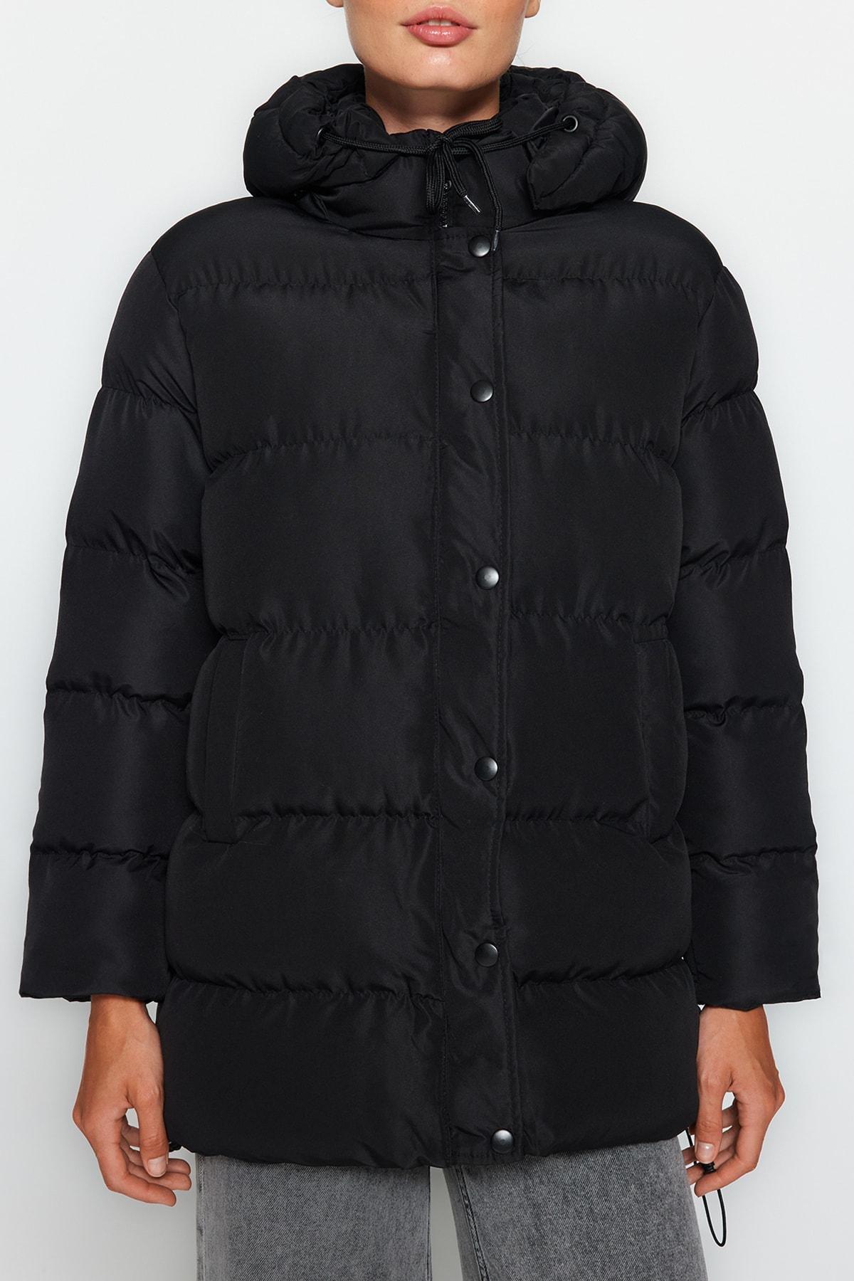 Black Hooded Water Repellent Inflatable Coat, , large image number 2